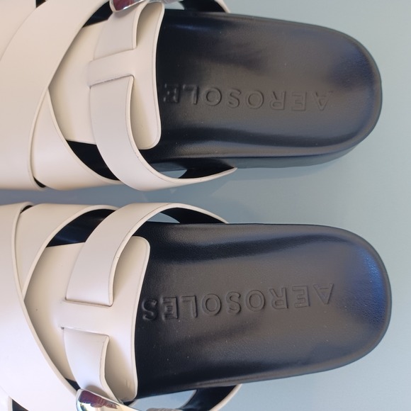 Aerosoles Womens Cream White Caged Platform Slide Sandals Silver Buckle 10M NEW - Picture 9 of 9